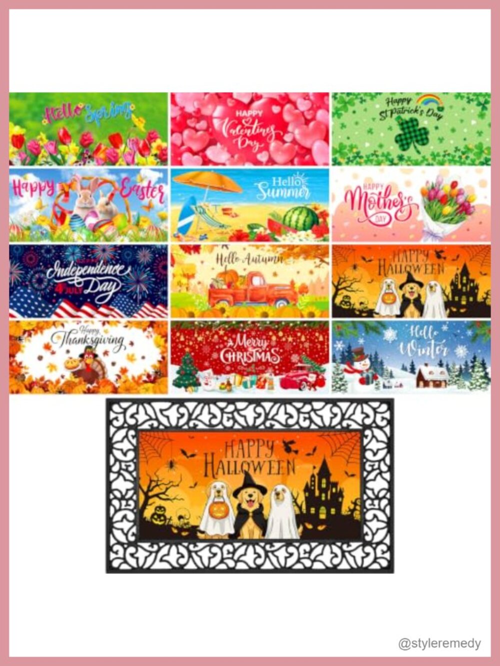 12 Pc Interchangeable Holiday Doormat Inserts Diatom Mud Seasonal Door Mats